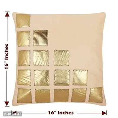 MSENTERPRISES Cushion Cover Set of 5 Pink Rexin Geometric Velvet Cushion Covers 40X40 cm (16X16 Inch) (Beige)-thumb3