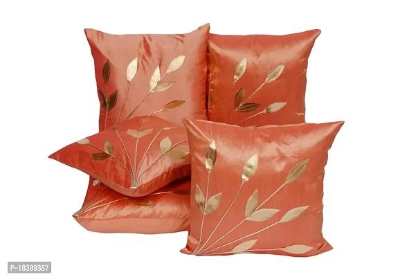 MSenterprises Cushion Cover Cotton for Sofa Bedroom Kids Room 12 x 12 Inches Golden Leaves Throw Pillow Soft Cover Zip Close Set of 5 Decorative Filler Cover for Hall Living Room (Red)