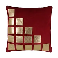 Freely ly Maroon Color Gold Leather Patches Cushion Cover (16X16 Inches) - Pack Of 5(Velvet)-thumb3