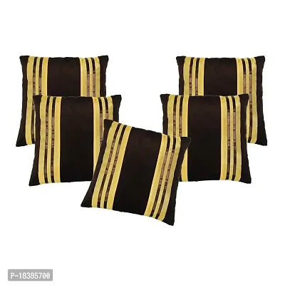 MSenterprises Cushion Cover Brown Plain Velvet Ribben Patti Cushion Covers Pack of 5(40 x 40 Cms Or 16x16 Inch)-thumb0