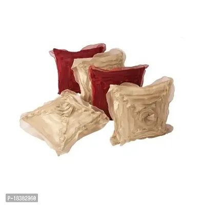 MSenterprises Tissue Rose Polyester Cushion Cover (Multicolour) - Pack of 5-thumb0