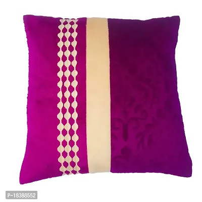 MSenterprises Cushion Cover Purple Burnt Ambose Velvet Patti Cushion Covers Pack of 5(40 x 40 Cms Or 16x16 Inch)-thumb2