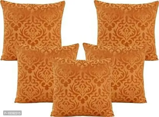 MSenterprises Cushion Cover Velvet Handmade Emboss for Home Bedroom Hall Living Room Car for Kids, Sofa, Car Home Decoration - (Set of 5) (40 x 40cm Or 16 x 16 Inches), (Color Orange)