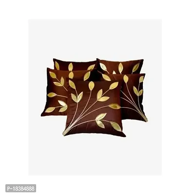 MSenterprises Floral Rexin Leaves Polyester Cushion Covers ,40X40 cm ,Set Of 5 ,Brown