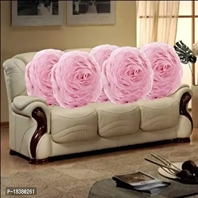 MSenterprises polyester Round Tissue Rose Cushion Covers - Pack of 5(40x40cms, Baby Pink)-thumb0