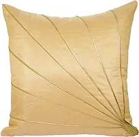 Cushion Cover Beige Golden Striped Polyester for Sofa Bedroom Kids Room 16 x 16 Inches Throw Pillow Soft Cover Set of 5 Emboss Decorative filler cover for Hall Living Room (Beige Golden)-thumb1