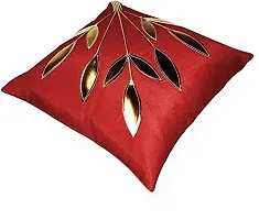 MSenterprise Cushion Covers Maroon Floral Golden Rexin Polyester Pack of 5(45x45 Cms Or 18x18 Inch)-thumb1