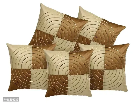 MSenterprise Cushion Covers Decor Jalebi Shape Synthetic Round Strip Cushion Cover with Zipper 16 X 16 inch, Pack of 5 (Beige)-thumb0