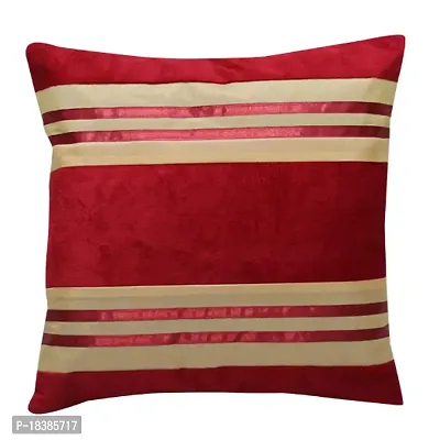 MSenterprises Cushion Cover Maroon Plain Velvet Ribben Patti Cushion Covers Pack of 5(40 x 40 Cms Or 16x16 Inch)-thumb3