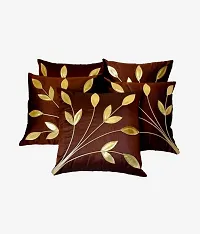FabLooms Polysilk Leaf Design Cushion Covers (40.64 x 40.64cm, Brown and Golden) - Set of 5-thumb1