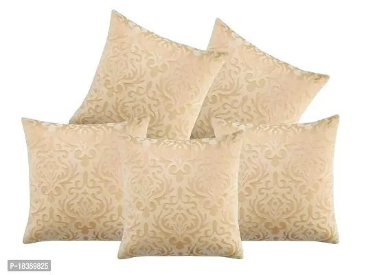 MSenterprises Beige Burnt Velvet Antique Designer Handmade Ambose Cushion Covers for Kids, Sofa, Home - Set of 5 (60 x 60 cm Or 24 x 24 Inches, Beige Golden)