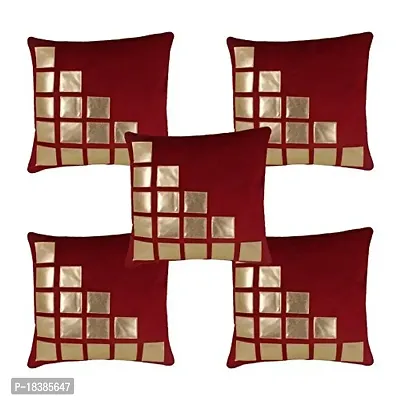 Freely ly Maroon Color Gold Leather Patches Cushion Cover (16X16 Inches) - Pack Of 5(Velvet)