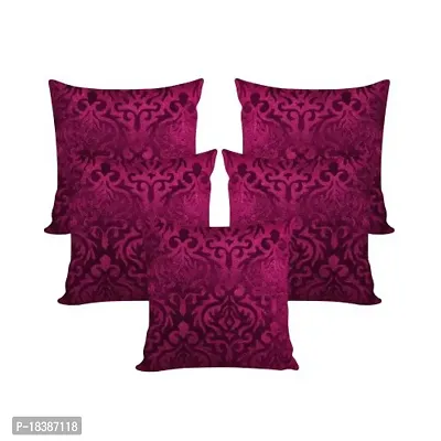 MSenterprises Cushion Covers Purple Burnt Velvet Emboss Pack of 5 (24x24 Inch Or 60x60 cm)