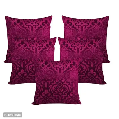 MSenterprise Cushion Covers Set of 5 Purple Velvet Burnt emboss 40X40 cm (16X16)-thumb0