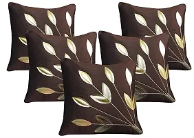 FabLooms Polysilk Leaf Design Cushion Covers (40.64 x 40.64cm, Brown and Golden) - Set of 5-thumb2