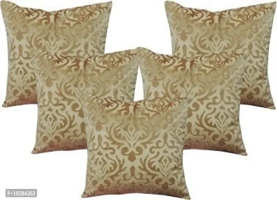 MSenterprises Cushion Covers Beige Emboss Velvet Cushion Cover 40x40 CMS (Pack of 5)