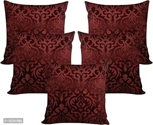 MSenterprises Burnt Velvet Ambrose Handmade Cushion Covers for Kids, Sofa, Home - Set of 5 (18x18 Inch, Brown, Standard).-thumb0