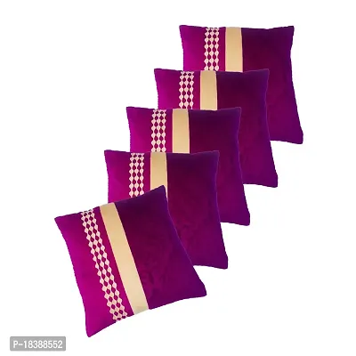 MSenterprises Cushion Cover Purple Burnt Ambose Velvet Patti Cushion Covers Pack of 5(40 x 40 Cms Or 16x16 Inch)
