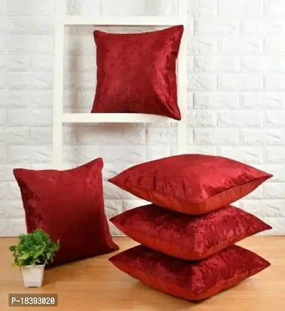 MSenterprises Cushion Cover Maroon Sparkle Velvet Pillow Cover (40x40 Cms or 16x16 Inch) (Pack of 5)-thumb0