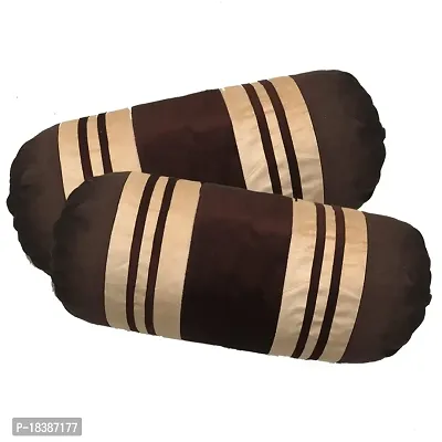 MSenterprise Cushion Covers Brown  Beige Velvet Striped Bolster Covers Pack of 2 (40x80 Cms)