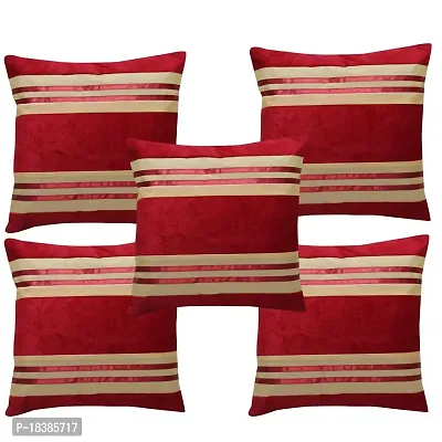 MSenterprises Cushion Cover Maroon Plain Velvet Ribben Patti Cushion Covers Pack of 5(40 x 40 Cms Or 16x16 Inch)-thumb0