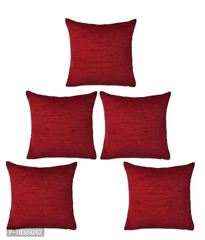 MSenterprise Cushion Covers Set of 5 Plain Polyester (16x16 Inch) Red