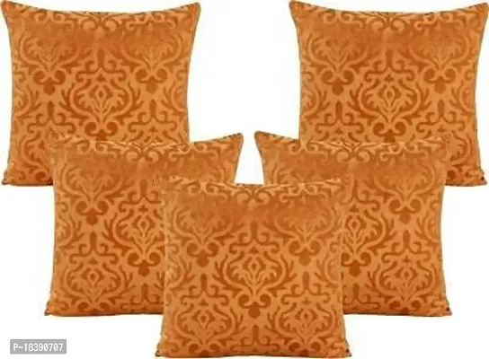 MSenterprises Cushion Cover Velvet for Sofa Bedroom Kids Room 16 x 16 Inches Throw Pillow Soft Cover Set of 5 Embossed Decorative Filler Cover for Hall Living Room - Orange-thumb0