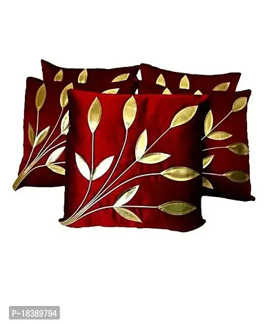 MSenterprise Cushion Covers Maroon Floral Golden Rexin Polyester Pack of 5(45x45 Cms Or 18x18 Inch)