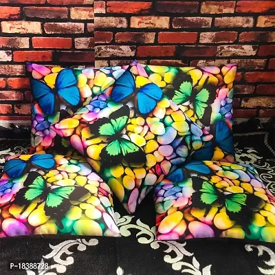 MSenterprise Cushion Covers r Multi-Color Butterfly On Stone Digital Print Silk Satin Pack of 5(40x40 Cms or 16x16 Inch)