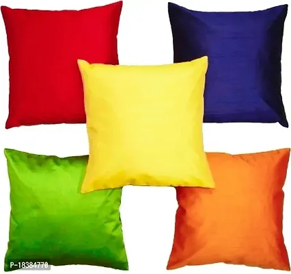 MSenterprise Cushion Covers Multi-Color Plain Polyester Pack of 5 (40x40 Cms Or 16x16 Inch)-thumb0