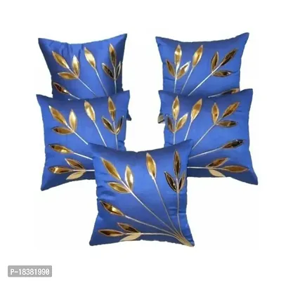MSenterprises Blue LEAFES Cushion Cover 30 * 30 CMS Pack of 5