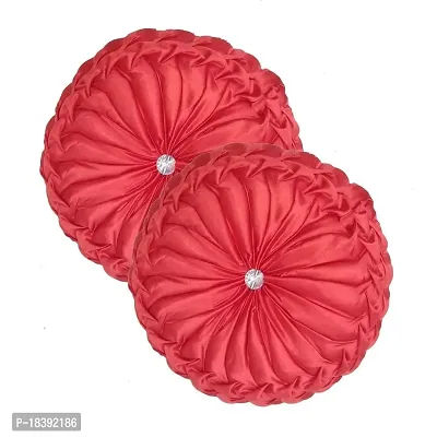 MSenterprises Silk Round Filled Cushion Cover Pillow (Size Standard, 40 x 40 cm) -(Set of 2) (Red Color), 240 GSM