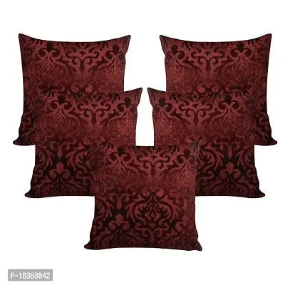 MSenterprises Beige Velvet Handmade Ambose Cushion Covers for Kids, Sofa, Home - Set of 5 (60 x 60 cm Or 24 x 24 Inches, Brown)