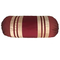 MSenterprises Velvet Striped Bolster Covers Pack of 2 (40x80 Cms) Maroon  Beige-thumb1