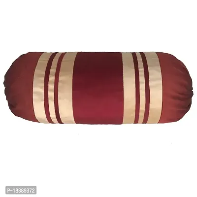 MSenterprises Velvet Striped Bolster Covers Pack of 2 (40x80 Cms) Maroon  Beige-thumb2