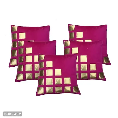MSenterprise Cushion Cover Set of 5 Pink Rexin Geometric Velvet Cushion Covers 40X40 cm (16X16 Inch)-thumb0