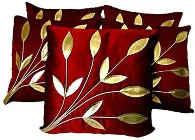 MSENTERPRISES Cushion Cover Set of 5 Golden Leaves Polyester Cushion Covers 40x40 Cms (16x16) VAR