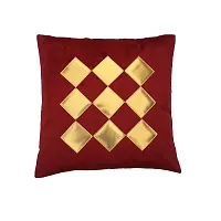 MSenterprise Cushion Covers Velvet Geometrical Shapes Digital Handmade Print Stitched - Set of 5 (Maroon)-thumb1