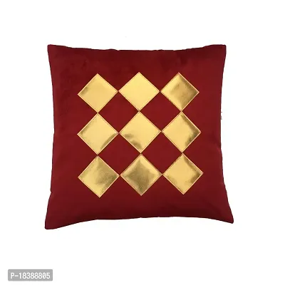 MSenterprise Cushion Covers Velvet Geometrical Shapes Digital Handmade Print Stitched - Set of 5 (Maroon)-thumb2