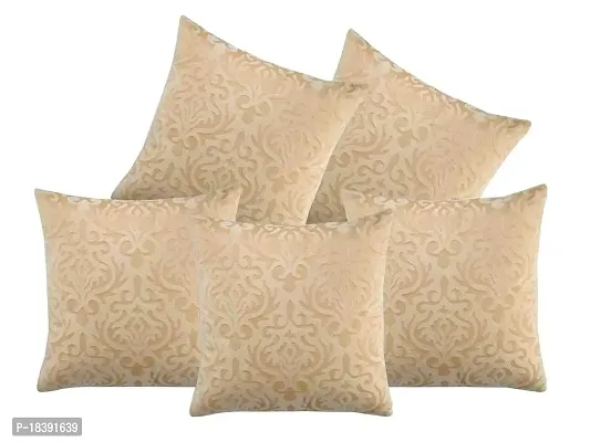 MSenterprise Cushion Covers Velvet Handmade Emboss for Home Bedroom Hall Living Room Car for Kids, Sofa, Car Home Decoration - (Set of 5) (45 x 45 cm Or 18 x 18 Inches, Beige Golden)