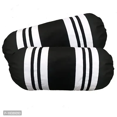 MSenterprises Velvet Striped Bolster Covers Pack of 2 (40x80 Cms) Black  White