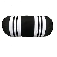 MSenterprises Velvet Striped Bolster Covers Pack of 2 (40x80 Cms) Black  White-thumb1