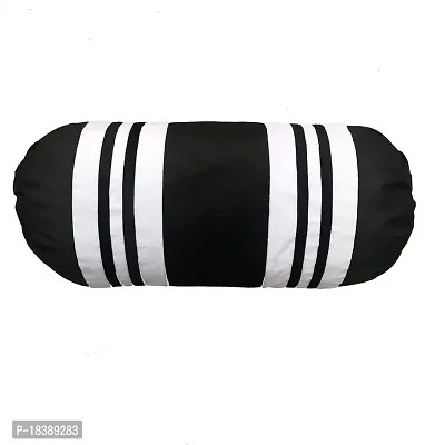 MSenterprises Velvet Striped Bolster Covers Pack of 2 (40x80 Cms) Black  White-thumb2