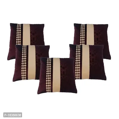 MSenterprises Brown Burnt Ambose Velvet Patti Cushion Covers Pack of 5(40 x 40 Cms Or 16x16 Inch)
