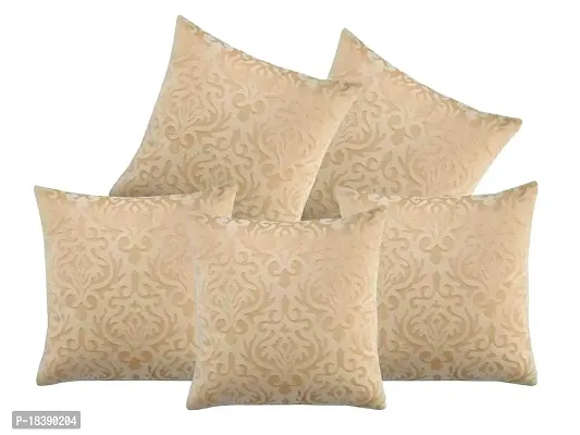 MSenterprises Beige Burnt Velvet Designer Handmade Ambose Cushion Covers for Kids, Sofa, Home - Set of 5 (60 x 60 cm Or 24 x 24 Inches, Beige Golden)