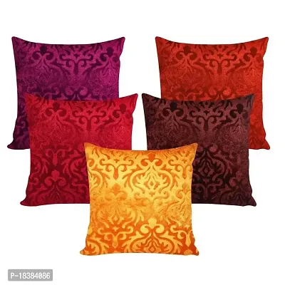 MSenterprise Cushion Covers Set of 5 Multi-Color Velvet Burnt Emboss 40X40 cm (16X16)