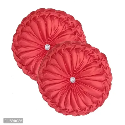 MSENTERPRISES Cushion Cover Round Filled Polyester Cushion Cover Satin (Size Standard, 40 x 40 cm) -(Set of 2) (Red Color)-thumb0