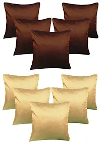 Royalina Plain Polyester Dupioni Cushion Covers, 16X16-inch, Brown and Beige-thumb3