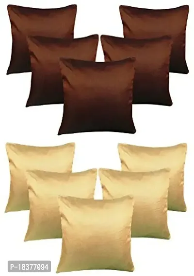 Royalina Plain Polyester Dupioni Cushion Covers, 16X16-inch, Brown and Beige-thumb4