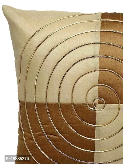 MSenterprise Cushion Covers Gold Round Striped Dupion Silk Pack of 5(40x40 Cms Or 16x16 Inch) (Gold)-thumb3